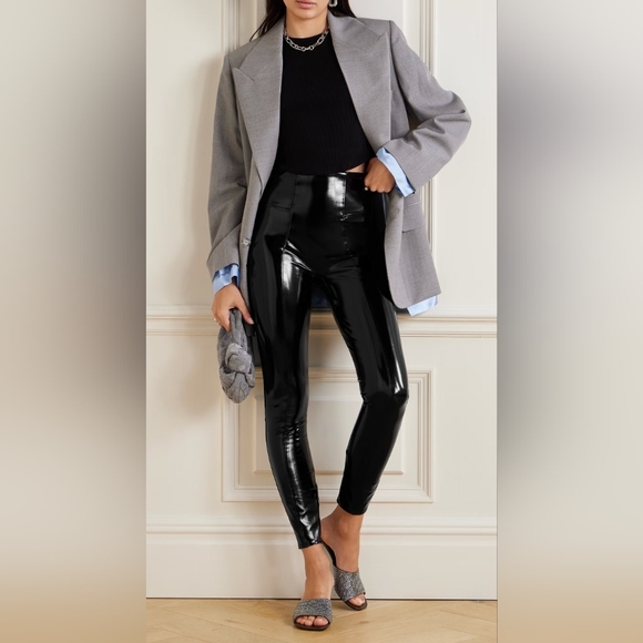 SPANX Faux Patent Leather Leggings In Black SzLg - Picture 1 of 12